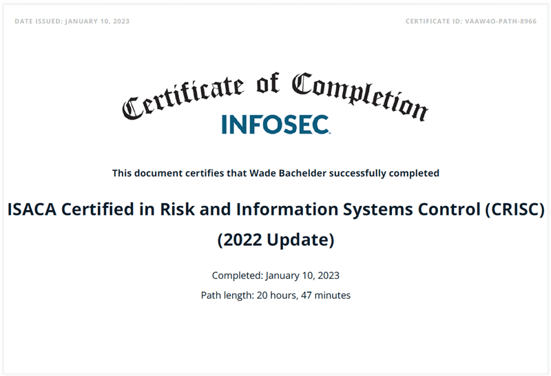 Certified in Risk and Information Systems Control (CRISC) 