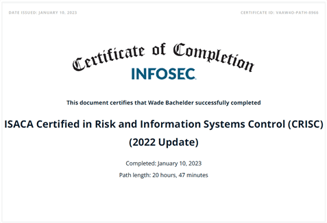 Certified in Risk and Information Systems Control (CRISC) 