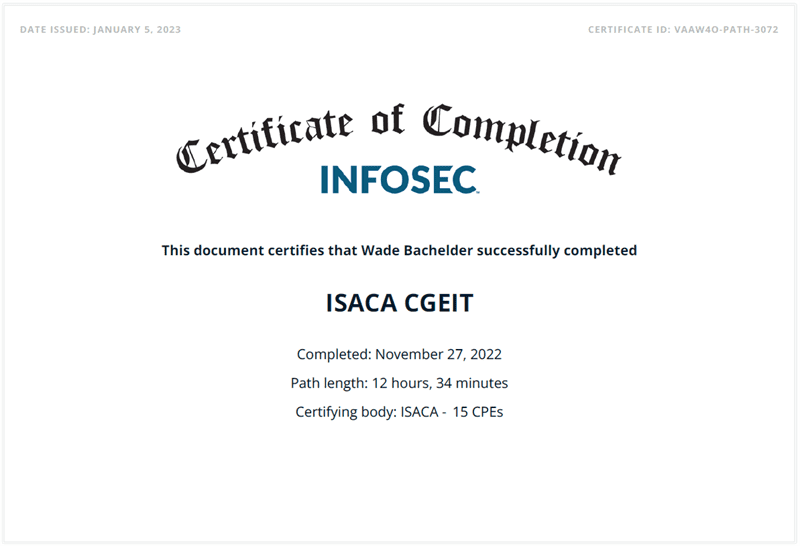 ISACA Certified in the Governance of Enterprise IT (CGEIT) 