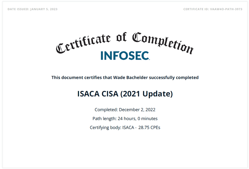 ISACA Certified Information Systems Auditor (CISA) 