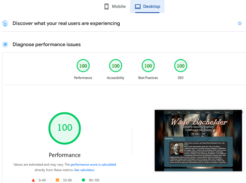 PageSpeed Results Desktop