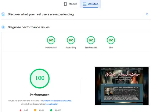 PageSpeed Results Desktop
